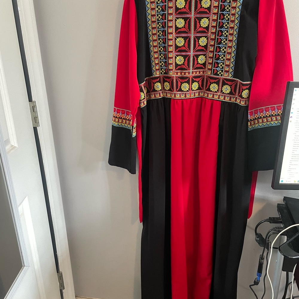 Red and Black Long Sleeve Dress